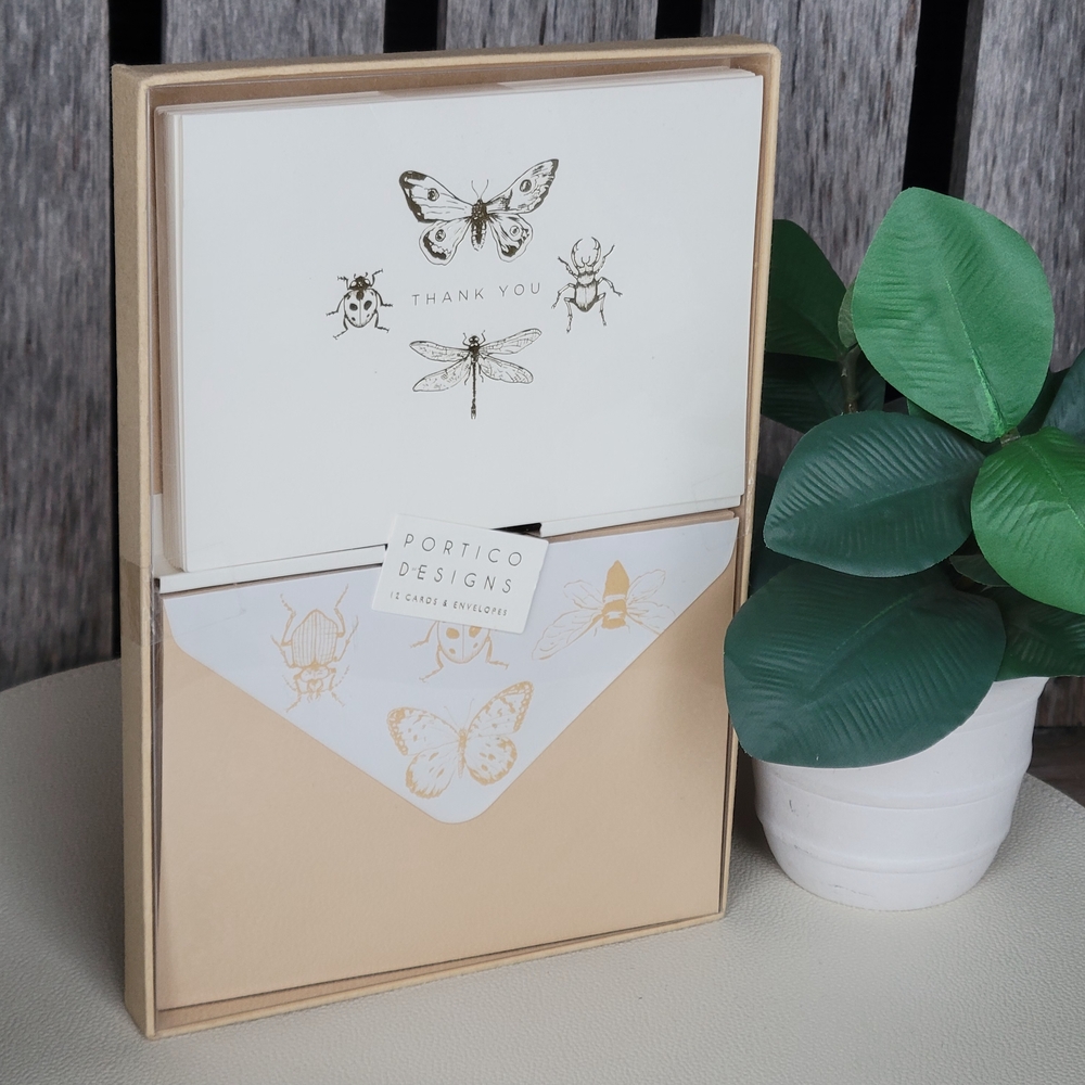 Portico Designs Thank You Card Set: Gold Insects